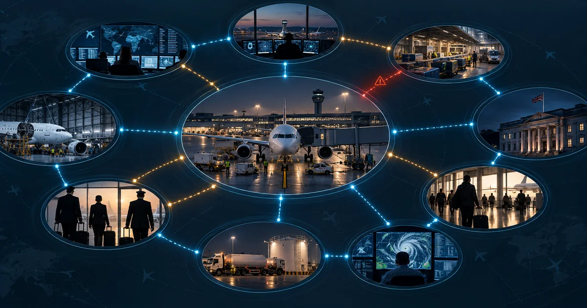 WaypointHQ Engineering Story 005: interconnected aviation operations and dependencies.